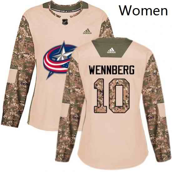 Womens Adidas Columbus Blue Jackets 10 Alexander Wennberg Authentic Camo Veterans Day Practice NHL Jersey